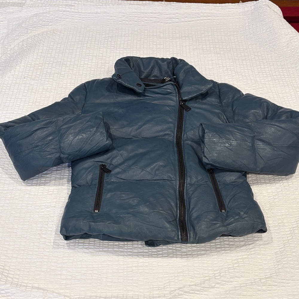 Bod & Christensen Women's Blue Leather Bomber Jacket